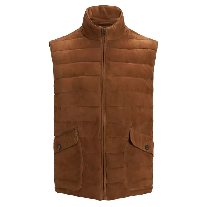 Mens Suede Leather Puffer Vest