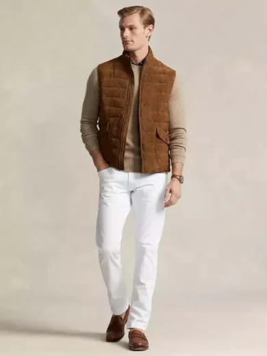 Mens Suede Leather Puffer Vest
