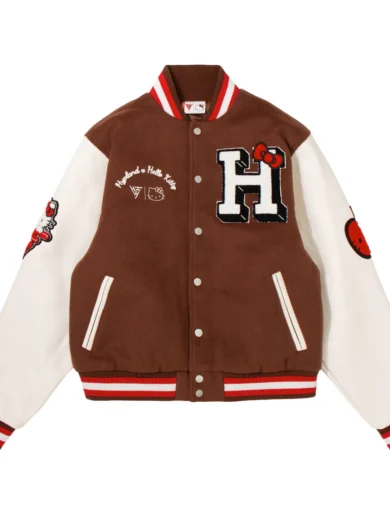 HELLO KITTY APPLES VARSITY JACKET (COFFEE)