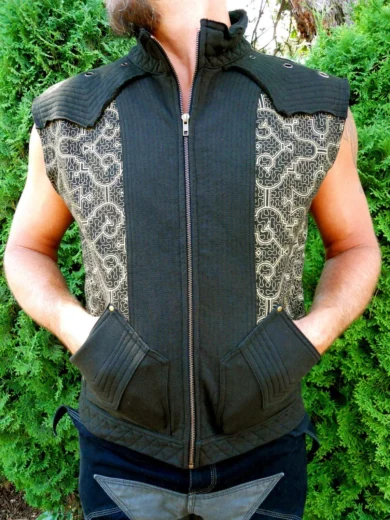 Black and Gold Shipibo Avatar Vest - Shipibo Clothing - Neo Tribal