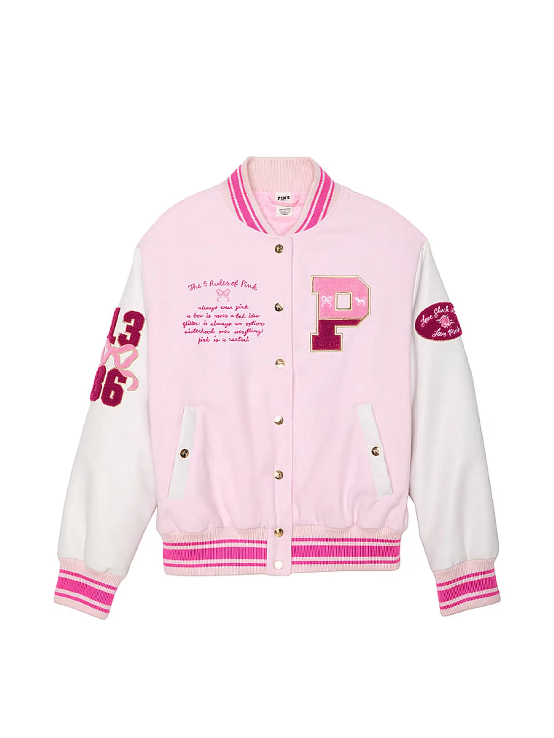 LoveShackFancy Pink Varsity Jacket