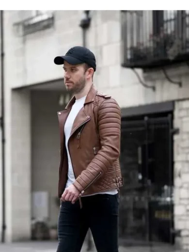 Men’s Slim Brown Biker Leather Jacket