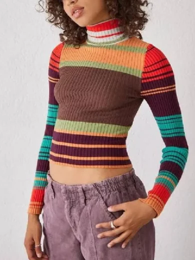 Electric Bloom 2025 Ruby Marino Multicolor Striped Turtleneck Sweater
