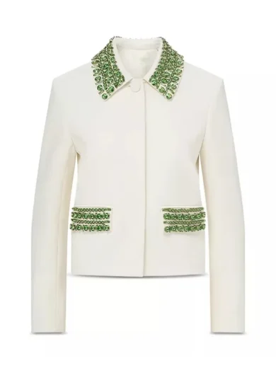 The View 2025 Joy Behar Green Embellished Cropped White Jacket