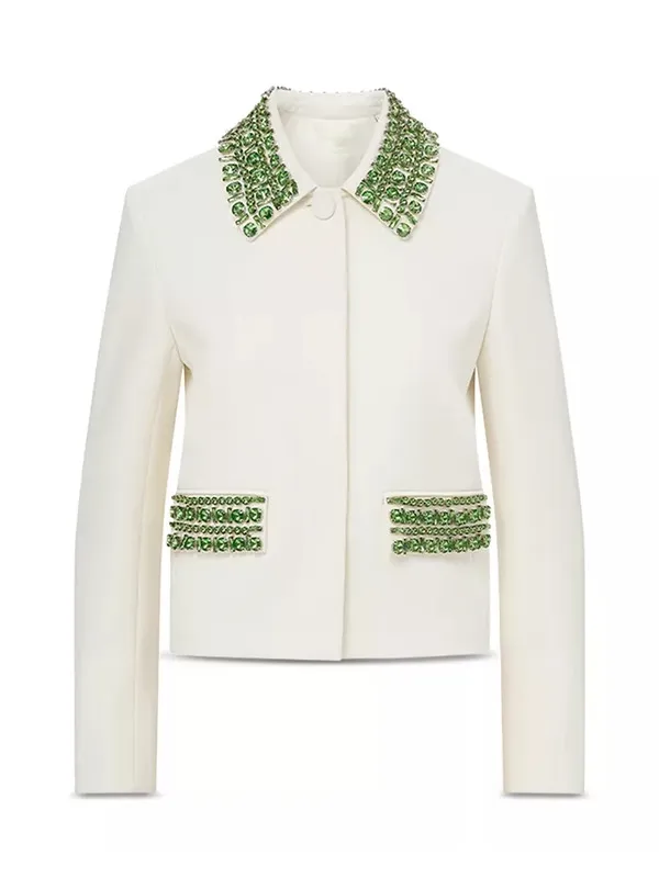 The View 2025 Joy Behar Green Embellished Cropped White Jacket