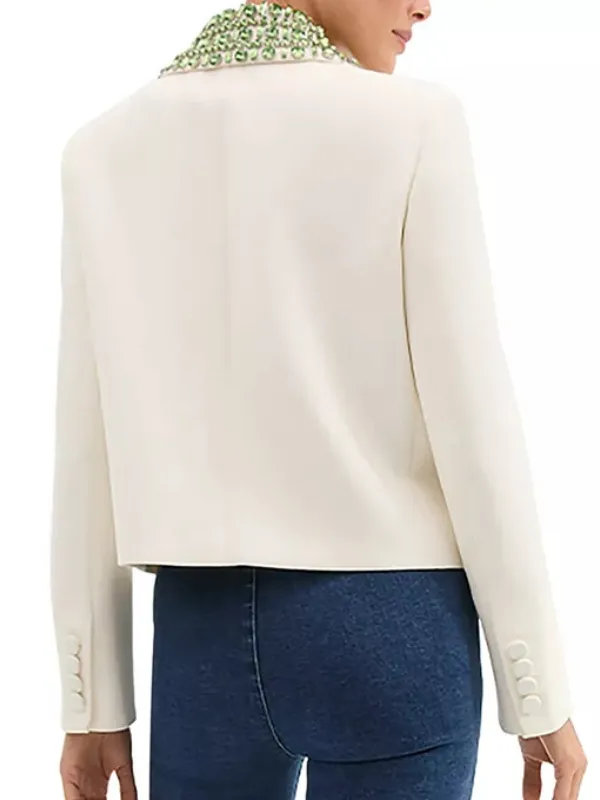 The View 2025 Joy Behar Green Embellished Cropped White Jacket
