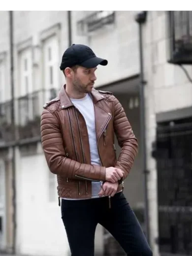 Men’s Slim Brown Biker Leather Jacket