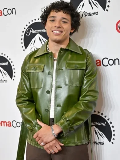 CinemaCon Event 2023 Anthony Ramos Green Leather Jacket