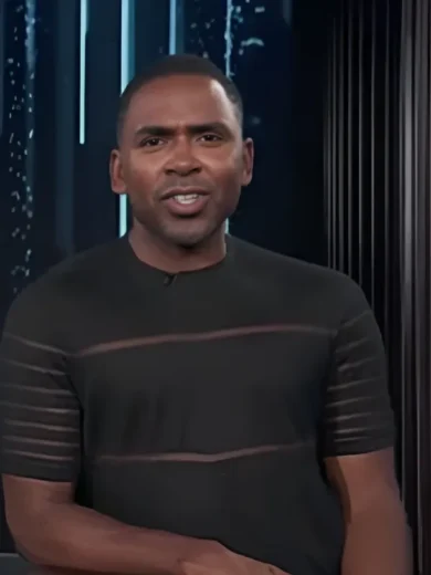 E! News 2025 Justin Sylvester Black Sheer Stripe T-Shirt