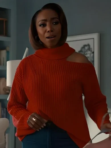 Sweet Magnolias S4 Heather Headley Cut Out Shoulder Red Sweater