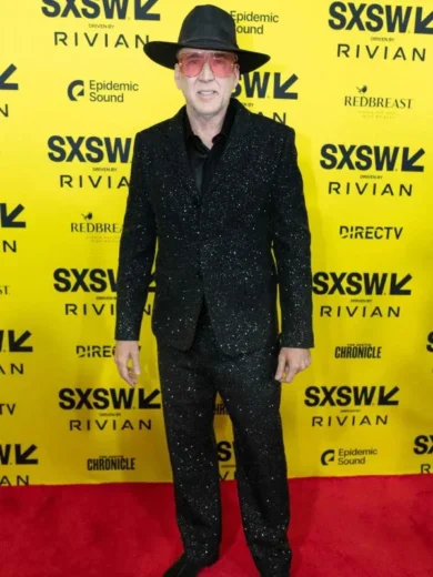 SXSW Festival 2025 Nicolas Cage Black Sparkly Suit