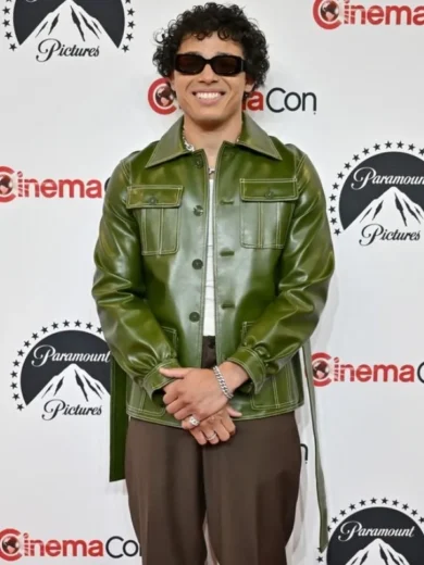 CinemaCon Event 2023 Anthony Ramos Green Leather Jacket