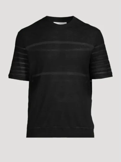 E! News 2025 Justin Sylvester Black Sheer Stripe T-Shirt