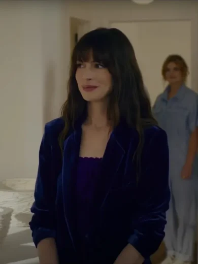 The Idea of You Anne Hathaway Blue Velvet Blazer