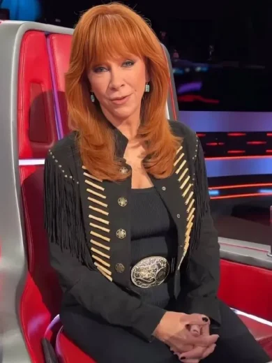 The Voice S28 Reba McEntire Black Suede Fringe Jacket