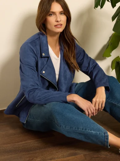 Women’s Drape Front Faux Suede Jacket