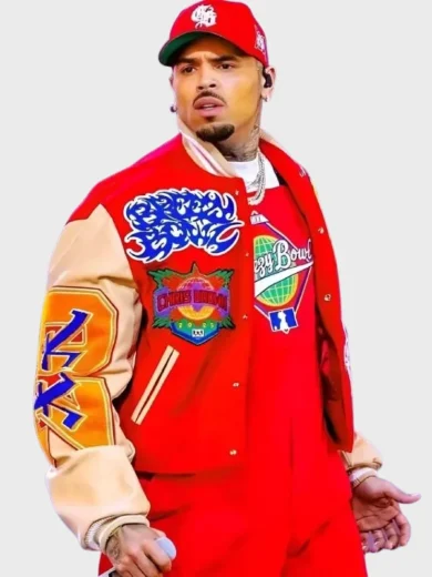 2025 Breezy Bowl XX Tour Chris Brown Letterman Red Varsity Jacket