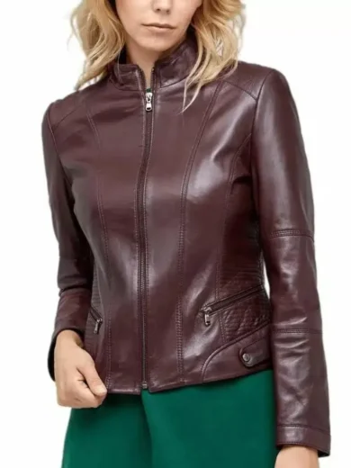 Trendy Women’s Biker Burgundy Leather Jackets