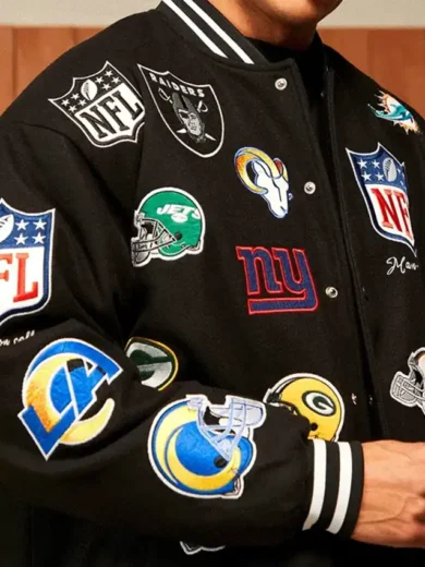 All Team Badges Black Varsity Jacket