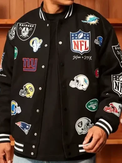 All Team Badges Black Varsity Jacket