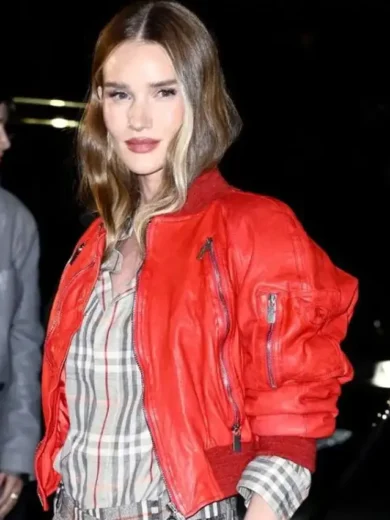 LFW Rosie Huntington-Whiteley Red Bomber Jacket