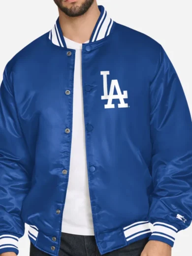 Dodgers Starter Home Plate Printed Satin Varsity Jacket