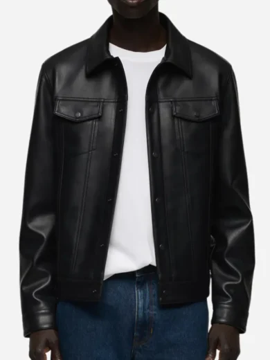 Men’s Black Sheepskin Leather Trucker Jacket
