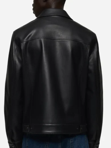 Men’s Black Sheepskin Leather Trucker Jacket