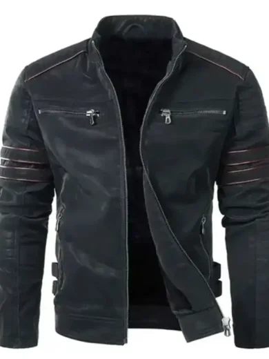Men’s Pegasus Black Leather Cafe Racer Jacket