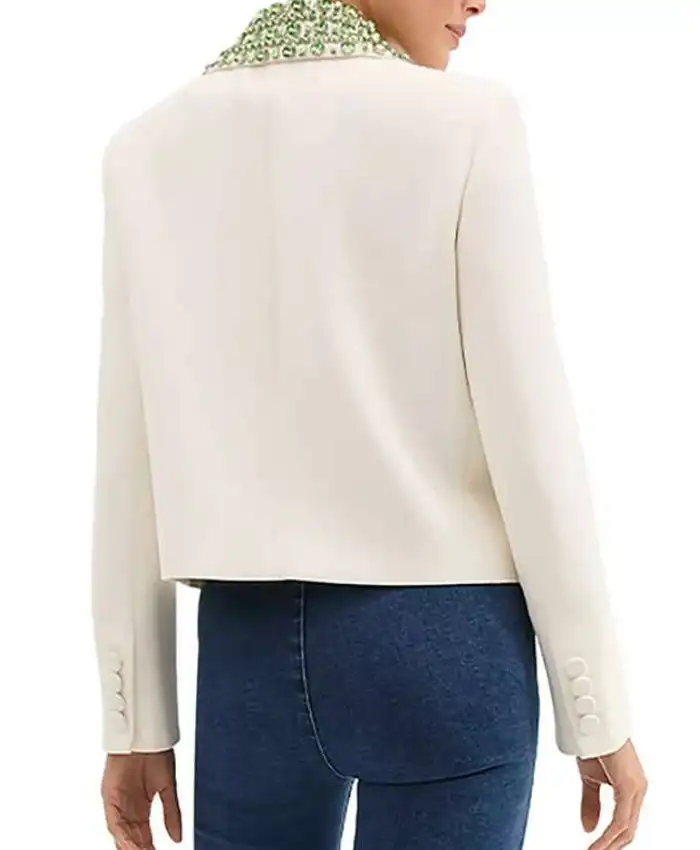 The View Joy Behar White Jacket with Green Embellishments