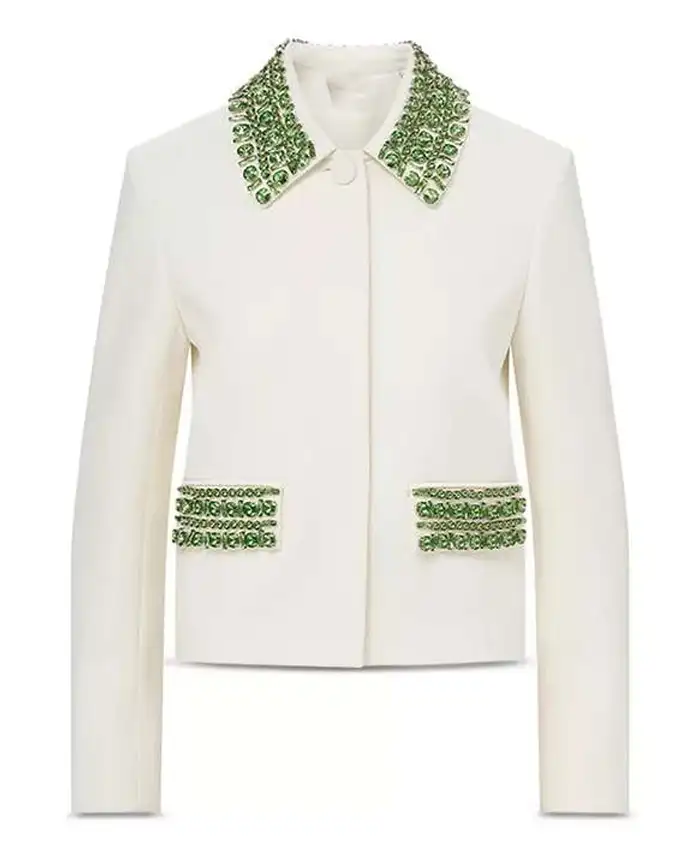 The View Joy Behar White Jacket with Green Embellishments