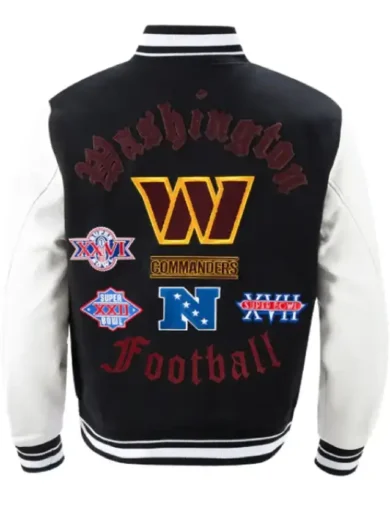 Washington Commanders Black and White Varsity Jacket