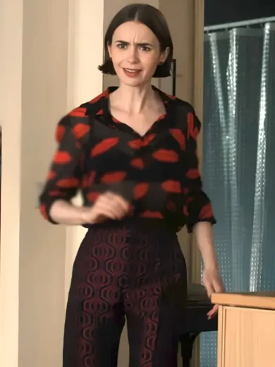 Emily In Paris S05 Lily Collins Lips Printed Blouse