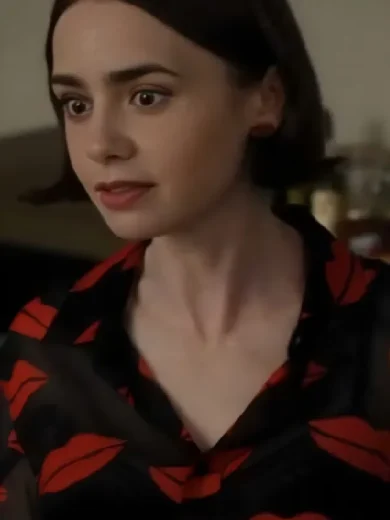 Emily In Paris S05 Lily Collins Lips Printed Blouse