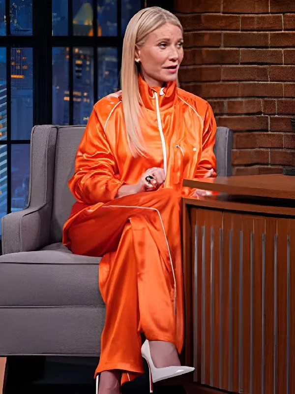 Late Night with Seth Meyers Gwyneth Paltrow Orange Tracksuit