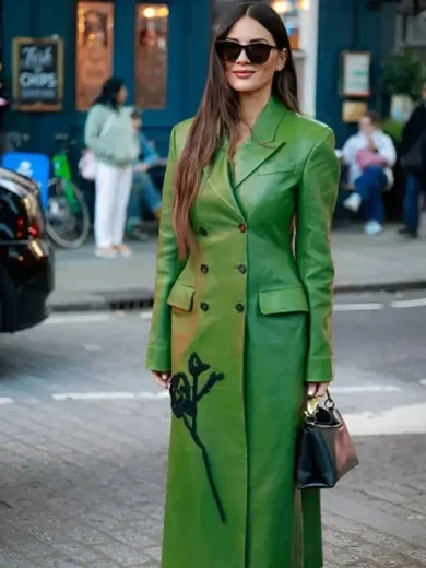 LFW 2025 Olivia Munn Green Leather Coat