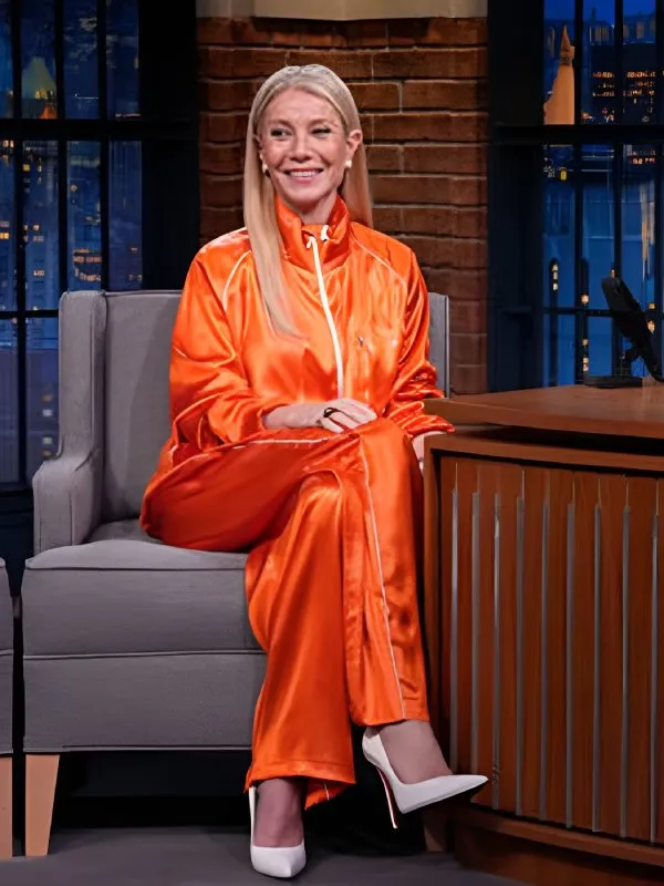 Late Night with Seth Meyers Gwyneth Paltrow Orange Tracksuit