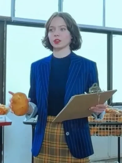 A Minecraft 2025 Emma Myers Blue Striped Blazer