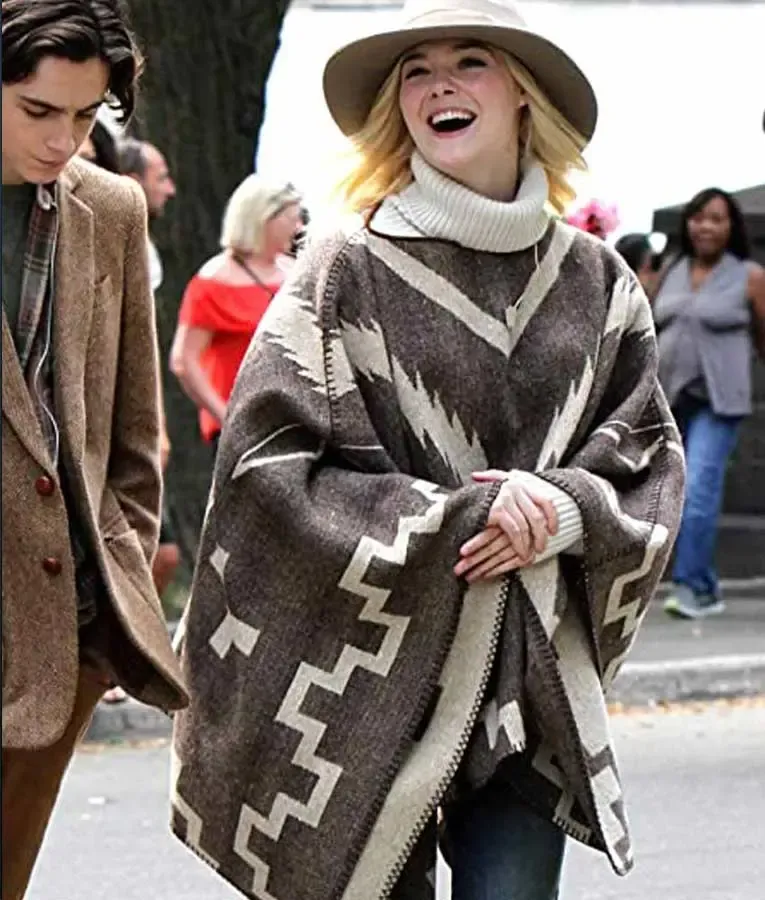 A Rainy Day in New York Elle Fanning Poncho