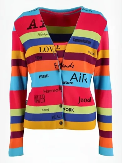 The Nanny S5 Fran Drescher Rainbow Striped Cardigan