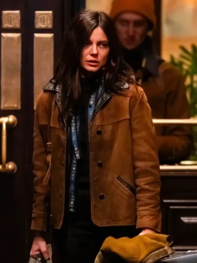 A Complete Unknown 2024 Monica Barbaro Brown Jacket