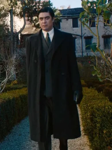 A Haunting in Venice 2023 Riccardo Scamarcio Black Trench Coat
