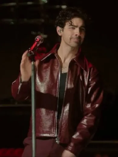 A Very Jonas Christmas Joe Jonas Burgundy Leather Jacket