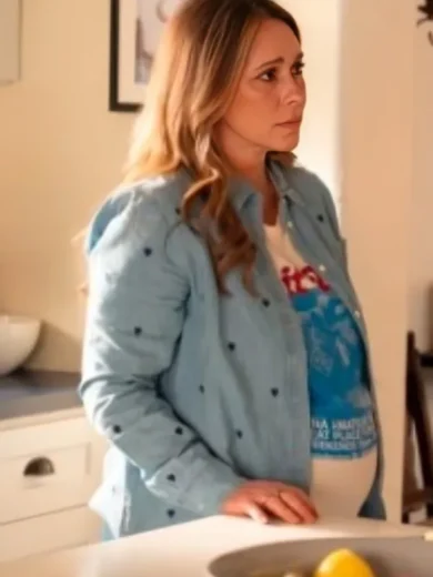 9-1-1 S8 Jennifer Hewitt Denim Shirt with Navy Hearts