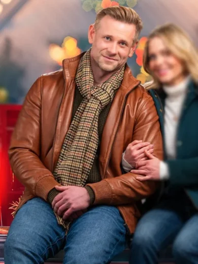 A Christmas Less Traveled 2024 Eric Johnson Brown Leather Jacket