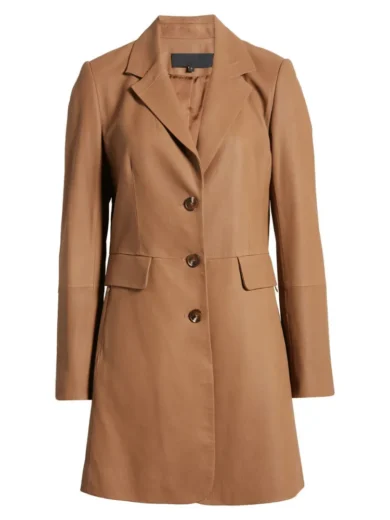 Womens Brown Long Coat Real Leather
