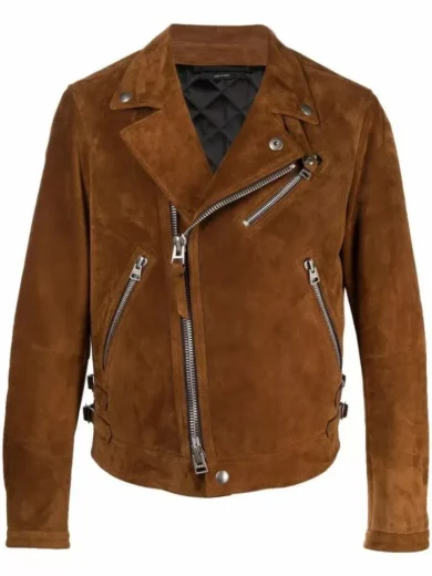 Mens Brown Suede Moto Leather Jacket