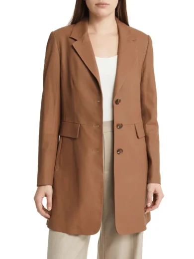 Womens Brown Long Coat Real Leather