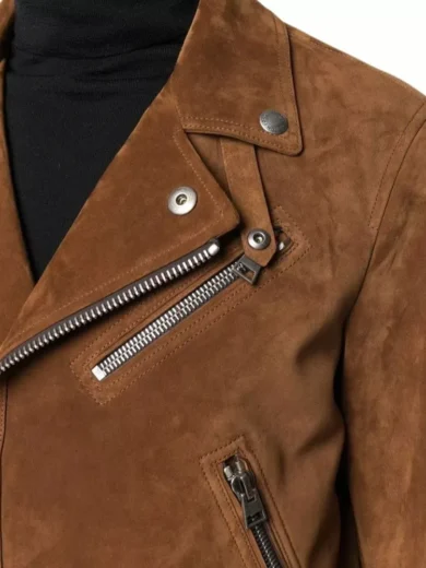 Mens Brown Suede Moto Leather Jacket