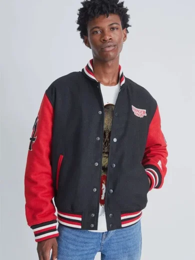 Stranger Things Hawkins Black & Red Letterman Varsity Jacket